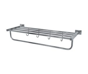 מדף מגבות מסדרת CITY ניקל מבריק באורך 60 ס״מ עם קולבים