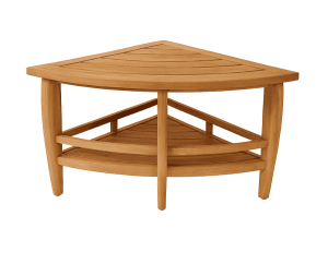 ספסל לאמבטיה פינתי משולש עם מדף עץ טיק מלא