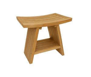 ספסל למקלחת 45 ס״מ עם מדף עץ טיק מלא