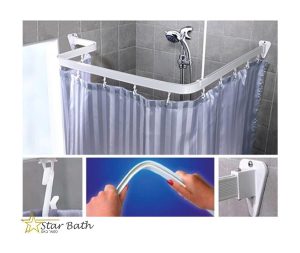 מוט לוילון אמבטיה גמיש מתכוונן 3 מטר לבן / ניקל מבריק