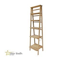 סולם מגבות לאמבטיה עם 5 מדפים מתקפל עץ טיק מלא