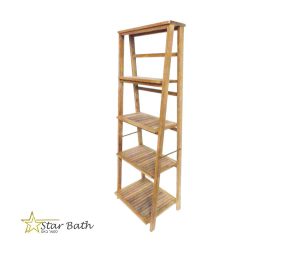 סולם מגבות לאמבטיה עם 4 מדפים מתקפל עץ טיק מלא