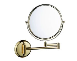 מראה מגדילה פי 7 לקיר דו צדדית בסיס עגול זהב מט