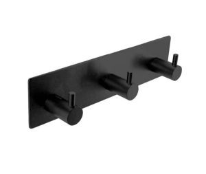 מתלה למגבות עם 3 ווים שחור ללא קידוח בהדבקה