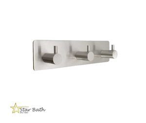 מתלה למגבות עם 3 ווים ניקל מוברש ללא קידוח בהדבקה