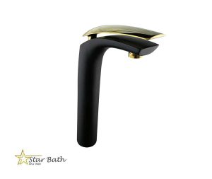 ברז אמבטיה דגם לורן גבוה בגוון שחור ידית בזהב