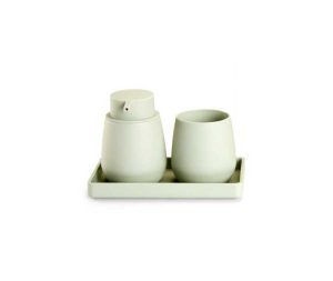 סט דיספנסר כוס ומגש לינדו בגוון ירוק פיסטוק