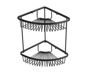 רשת פינתית דו קומתית מעוגלת שחורה למקלחת