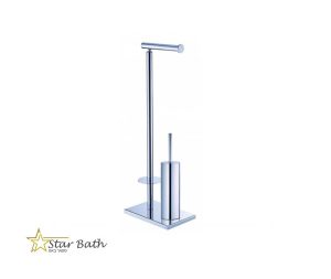 מעמד לנייר טואלט ומברשת אסלה + רזרבי ניקל מבריק