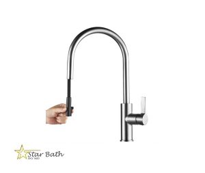 ברז למטבח יוקרתי נשלף דגם אליס בגוון ניקל מבריק