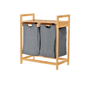 סל כביסה מחולק עם תאי הזזה ומדף עץ במבוק 74*63