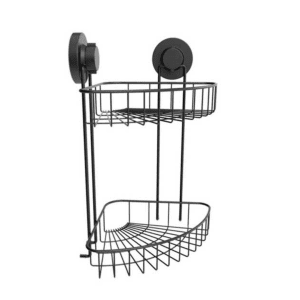 רשת כפולה פינתית למקלחת ואקום (ללא קידוח) שחור מט