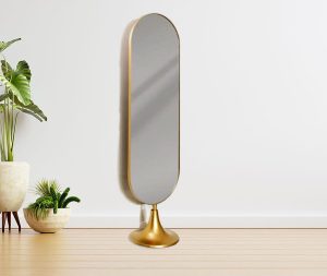 מראה אובלית עם רגל בגוון זהב