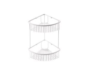 מדף רשת למקלחת פינתית כפולה מעוגלת לבן