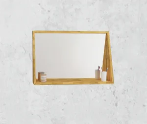 מראה מיוחדת מעוצבת עם מסגרת בוצ׳ר שיוצרת מדף