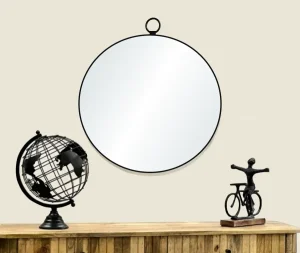 מראה עגולה מסגרת דקה עם טבעת בגוון שחור