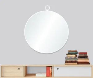 מראה עגולה מסגרת דקה עם טבעת בגוון זהב לבן