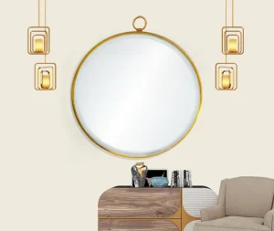 מראה עגולה מסגרת דקה עם טבעת בגוון זהב