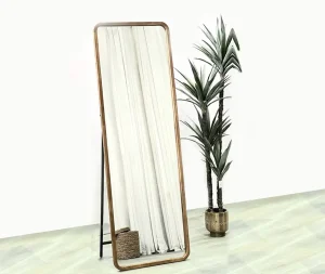 מראת גוף מלבנית עץ אלון עם רגל