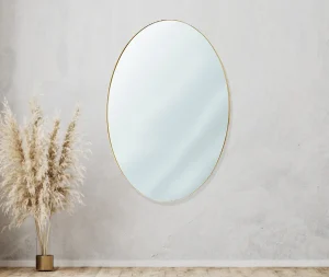 מראה אובלית מסגרת דקה בגוון זהב