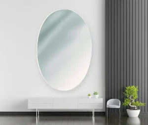 מראה אובלית מסגרת דקה בגוון לבן