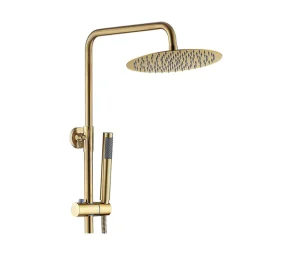 מוט רחצה למקלחת ראש גשם עגול בגוון זהב מוברש