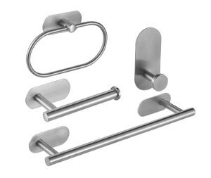 סט קולבים ומחזיק נייר טואלט לאמבטיה בהדבקה מוברש