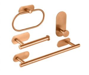 סט קולבים ומחזיק נייר טואלט לאמבטיה בהדבקה בגוון רוז גולד