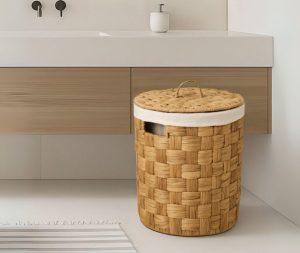 סל כביסה עגול תשבץ עם מכסה