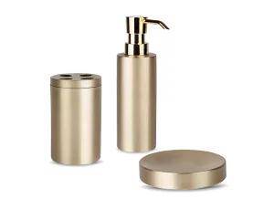 סט לאמבטיה סבוניה דיספנסר וכוס מברשות שיניים בצבע זהב