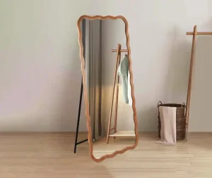 מראת גוף עץ מלבן מסולסל עם רגל