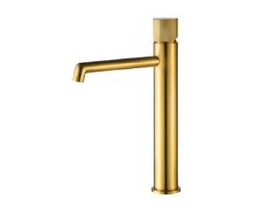 ברז אמבט גבוה ידית מחורצת גוון זהב מט דגם מן