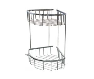 רשת פינתית למקלחת כפולה עם קולבים בגוון ניקל מבריק