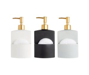 דיספנסר לסבון נוזלי כולל תא לספוג 3 גוונים לבחירה שחור לבן אבן עם ראש בגוון זהב