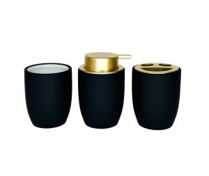 סט קרמיקה לאמבטיה 3 חלקים גוון שחור וזהב