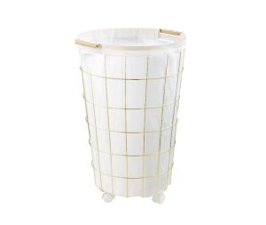 סל כביסה עגול עם גלגלים ורשת בצבע זהב 50 ליטר