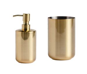 סט דיספנסר וכוס למברשת שיניים זהב אל חלד