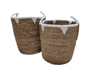 סט סלי קש טבעי עם פס לבן ניתן לרכוש בבודד