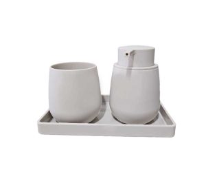 סט דיספנסר כוס ומגש לינדו בגוון שמנת