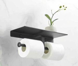 מתקן לנייר טואלט כפול ומדף גוון שחור מט