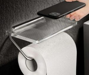 מתקן נייר טואלט ומדף זכוכית בהדבקה קדיחה ניקל מוברש