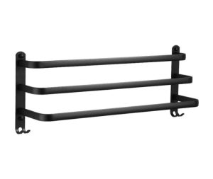 מתלה למגבות אמבטיה 3 קולבים בגוון שחור מט 60 ס"מ