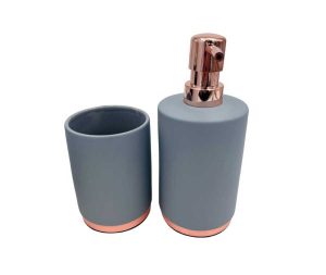 סט דיספנסר לסבון נוזלי וכוס למברשת שיניים אפור ורוז גולד