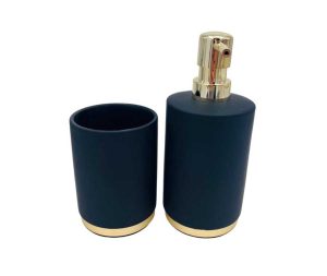 סט דיספנסר לסבון נוזלי וכוס למברשת שיניים שחור וזהב