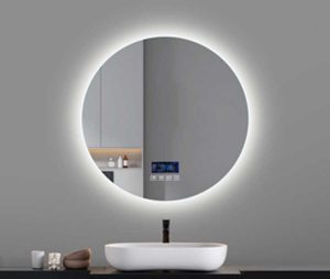 מראה עגולה עם תאורה צג דיגיטלי ורמקולים בלוטוס