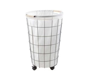 סל כביסה עגול עם גלגלים ורשת בגוון שחור