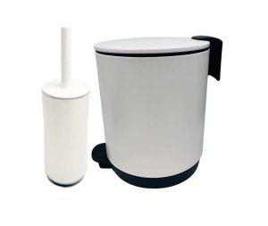 פח אשפה 5 ליטר בגוון לבן ומברשת לאסלה