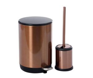 סט פח אשפה 5 ליטר ומברשת לאסלה בגוון רוז גולד