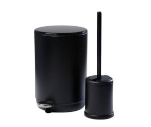 סט פח אשפה 5 ליטר ומברשת לאסלה בגוון שחור