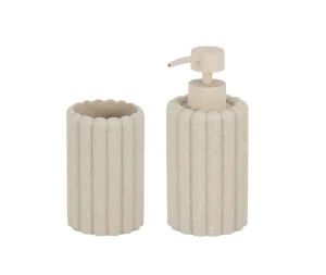 סט מונחים לאמבטיה סבוניה דיספנסר וכוס בגוון שמנת